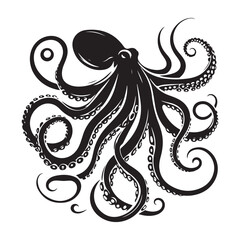 Abstract Octopus silhouette. Isolated animal. Vector illustration, Octopus silhouette white background