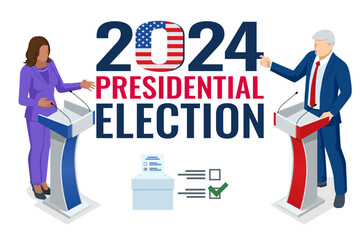 2024 United States of America Presidential Election banner. 2024 United States of America Presidential Election banner. Voting on 2024 presidential Election. Republicans, democrats