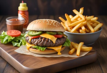 hamburger and fries