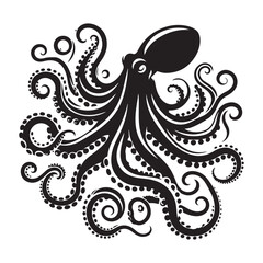 Abstract Octopus silhouette. Isolated animal. Vector illustration, Octopus silhouette white background