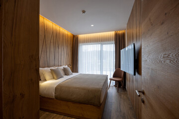 Interior of a modern hotel bedroom