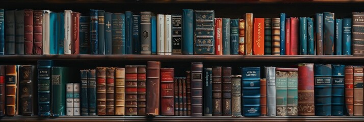 Multilingual bookshelf stocked with books in various languages, showcasing a rich