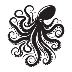 Abstract Octopus silhouette. Isolated animal. Vector illustration, Octopus silhouette white background