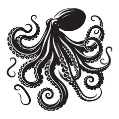 Abstract Octopus silhouette. Isolated animal. Vector illustration, Octopus silhouette white background