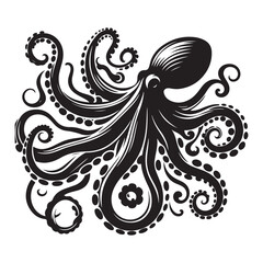 Abstract Octopus silhouette. Isolated animal. Vector illustration, Octopus silhouette white background