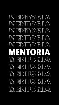 V&iacute;deo com a palavra "mentoria" em branco, fundo preto, efeito glitch, e repeti&ccedil;&atilde;o vertical para cima e para baixo com contornos em branco sem preenchimento.