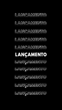 V&iacute;deo com a palavra "lan&ccedil;amento" em branco com efeito de glitch e contorno branco.