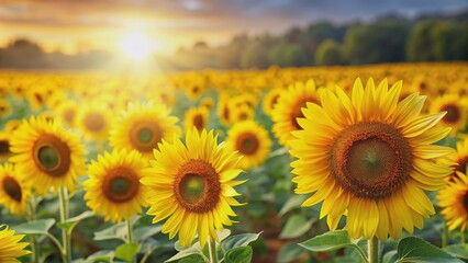 Fototapeta premium of vibrant sunflowers with detailed petals and green leaves , decorative, sunflowers,vibrant, detailed, petals, green, leaves