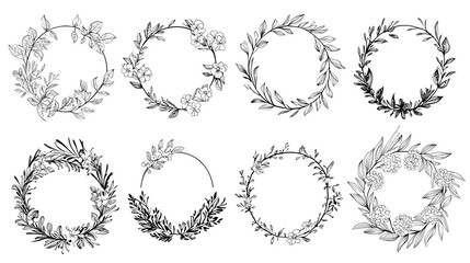 Decorative round floral frames made of blooming flowers