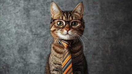 Funny cat wearing a tie and glasses