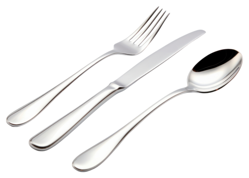 PNG Stainless steel cutlery spoon knife fork.
