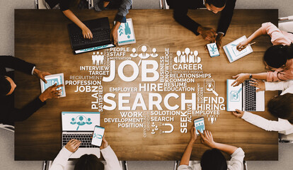 Human Resources Recruitment and People Networking Concept. Modern graphic interface showing...
