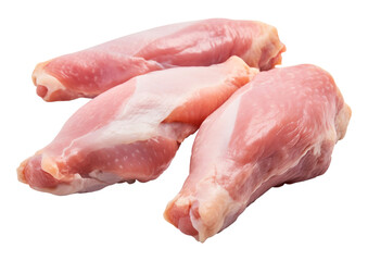 Three pieces fresh raw chicken legs meat isolated on white background, transparent background, clipping path, remove background, pen tool path, png background