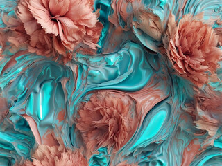 Floral texture with teal and peach colors