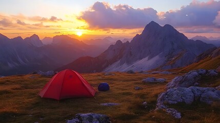 Camping in the Allgau Alps at sunset with Sulzspitze in the background