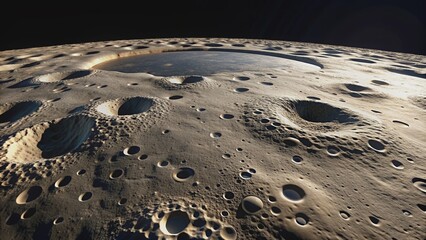 Barren, rocky surface of the moon with craters and shadows, moon, lunar, surface, barren, rocky, craters, shadows