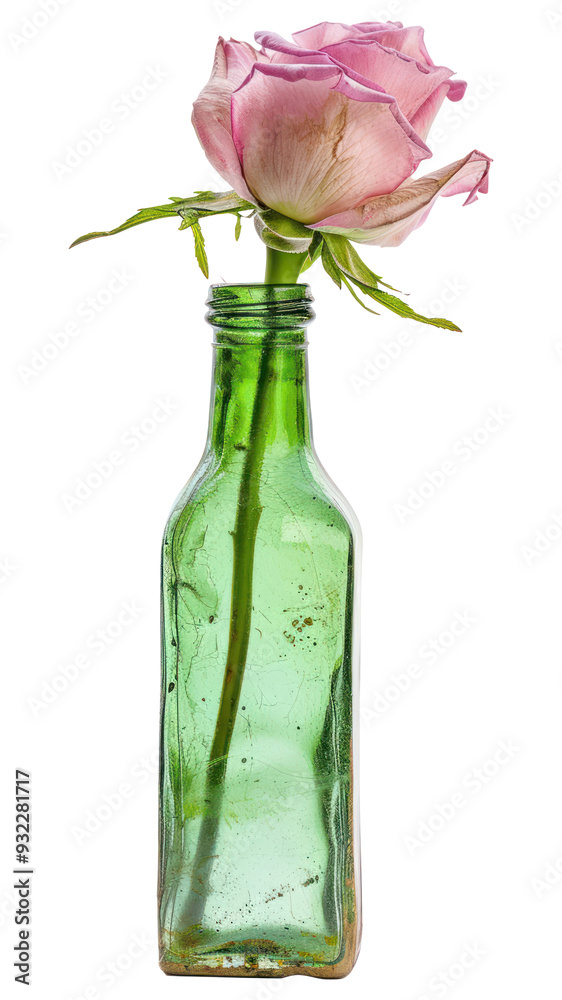 Sticker pink rose in green bottle