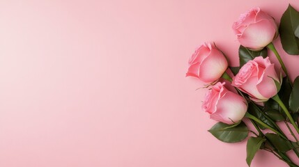 Fototapeta premium Pink roses arranged elegantly against a soft pink backdrop