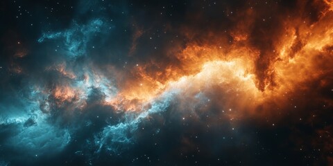 Fototapeta premium Cosmic Nebula with Bright Stars and Glowing Gas Clouds