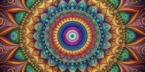 Fototapeta premium Intricate mandala art with vibrant eye center, mesmerizing patterns, captivating colors , mandala, art, vibrant, eye