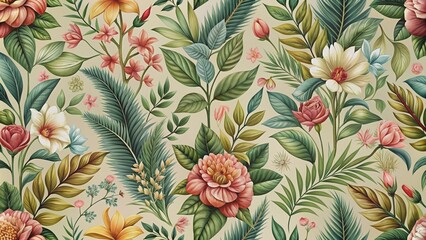 Elegant seamless pattern with intricate botanical s , premium, botanic, seamless, background,floral, leaves, organic, elegant