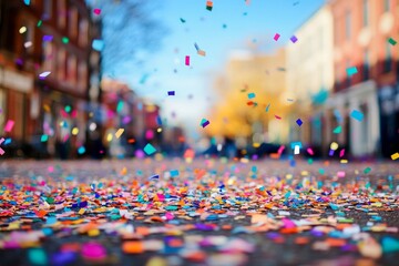 Colorful Confetti Falling on Street Celebration Party Event Festive