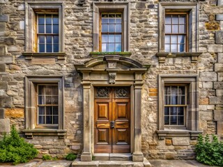 Aged and worn, the stone facade bears the patina of time, featuring intricate carvings, weathered surfaces, and a rich gray-brown hue steeped in history.