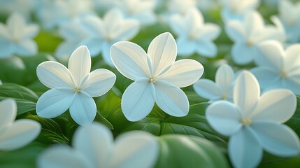 Fototapeta premium A field of white flowers blooms atop a verdant green lawn