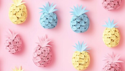 seamless pattern of 3D pineapple fruit ,  paper quill pattern.	
