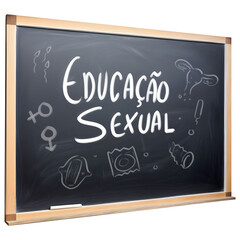 Obraz premium Educação sexual na escola. Quadro negro escolar ensinando educação sexual em fundo transparente sem fundo