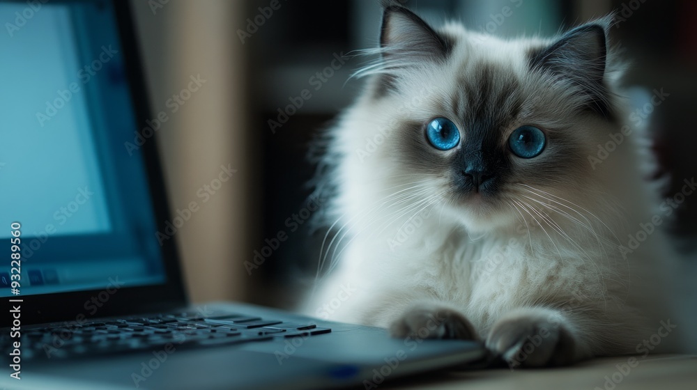 Wall mural A Blue Point Himalayan Sits At A Desk