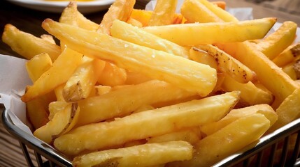 Basket of crispy French fries served hot and salty perfect as a food side dish