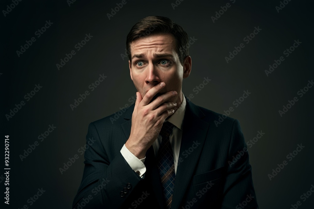 Canvas Prints A man in a suit is looking down and covering his mouth