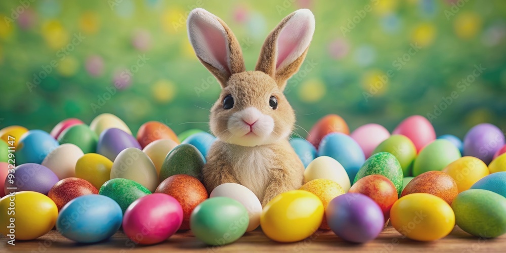 Wall mural easter bunny surrounded by colorful easter eggs , easter, bunny, eggs, spring, holiday, celebration,