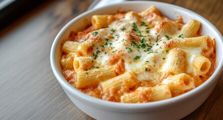 Delicious Creamy Macaroni Pasta with Parmesan on Rustic Table