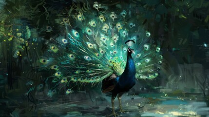 Obraz premium a peacock with its feathers spread out