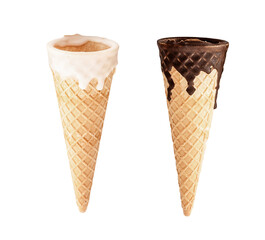 Glazed ice cream cones isolated on a white background