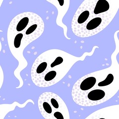 Fototapeta premium Halloween ghost seamless cartoon pattern for wrapping paper and fabrics