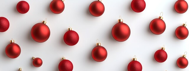 seamless Christmas pattern, red baubles on white background. Season greetings concept