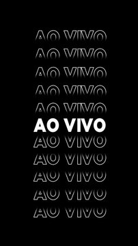 V&iacute;deo com a express&atilde;o 'ao vivo' em branco com contorno, com efeito de glitch e multiplica&ccedil;&atilde;o vertical.