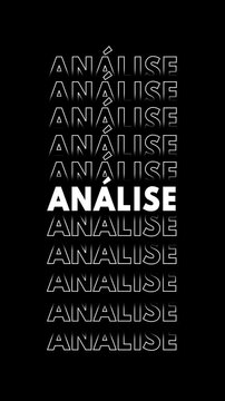 Palavras "an&aacute;lise" aparecem verticalmente, com efeito glitch e contorno branco.