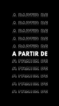 Anima&ccedil;&atilde;o vertical com a frase 'a partir de' multiplicada e contornada em branco sobre fundo preto com efeito glitch.