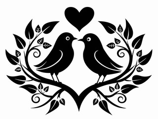 Love Birds black  vector silhouette illustration