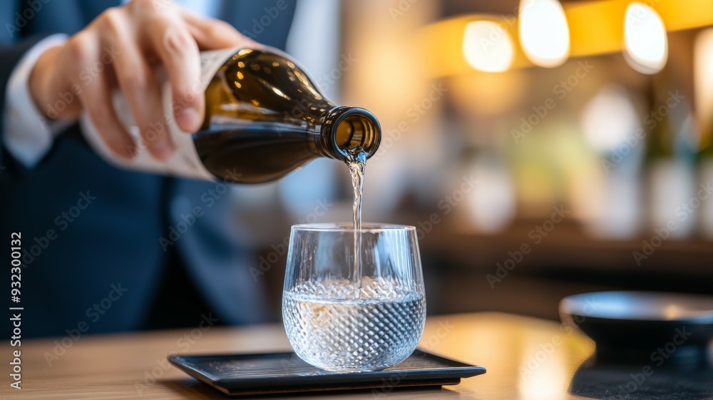 Poster A man is pouring water into a glass