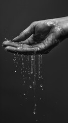 Fototapeta premium a black and white photo of a dripping hand