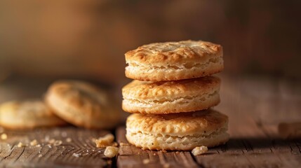 A Stack of Delicious Homemade Biscuits on a Wooden Table