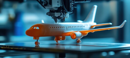 3D printer creating a model airplane