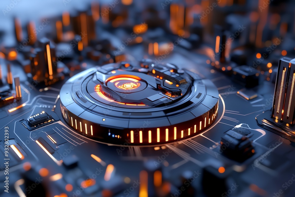 Poster an abstract digital landscape featuring glowing circuits and futuristic designs, showcasing technolo