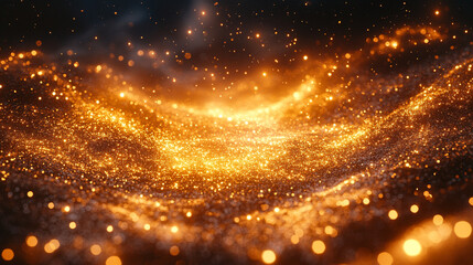 Naklejka premium Golden Bokeh Light Effect with Sparkling Glitter Overlay perfect for festive, elegant, or celebratory design projects