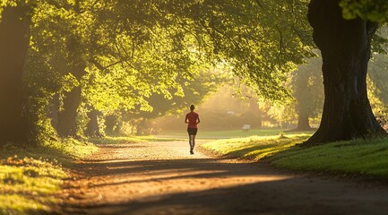 Fototapeta premium Morning Jog in Sunlit Forest Path